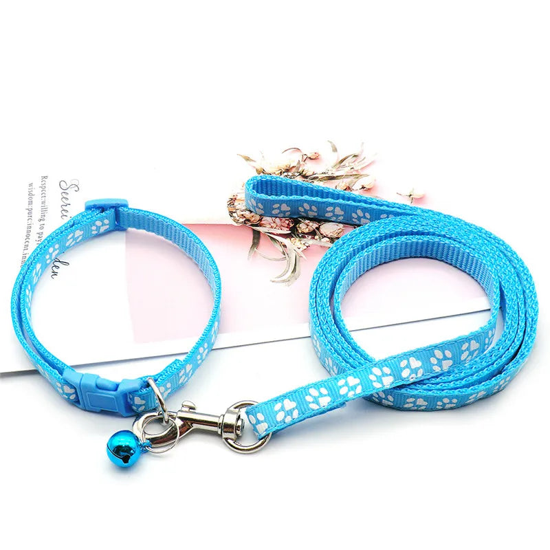 Cute Paw Print Dog Collar & Leash Set