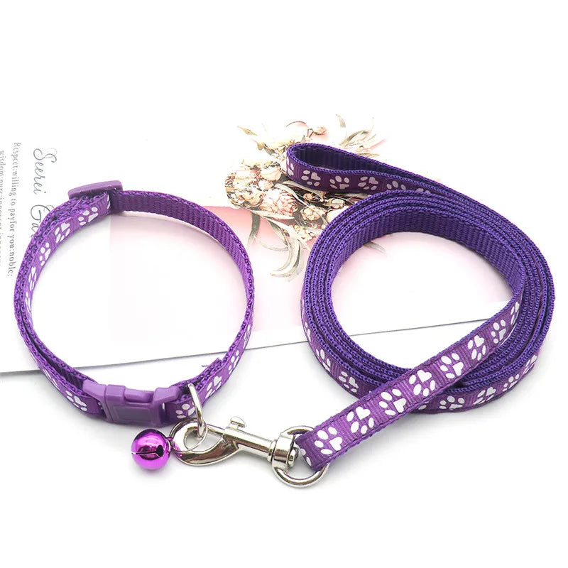 Cute Paw Print Dog Collar & Leash Set