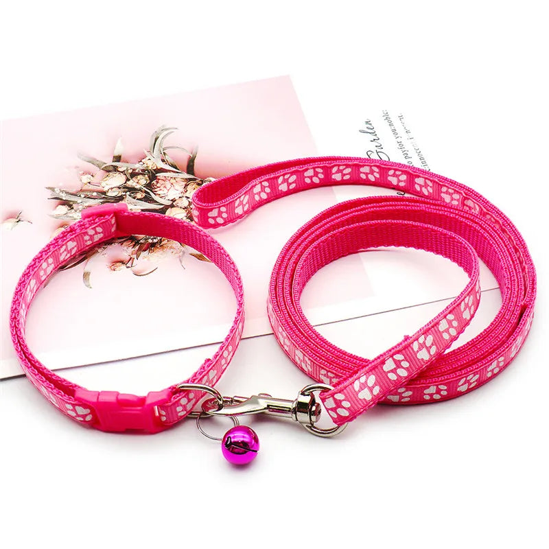 Cute Paw Print Dog Collar & Leash Set