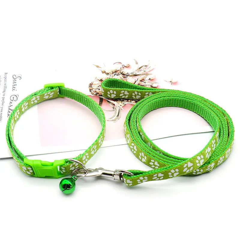 Cute Paw Print Dog Collar & Leash Set