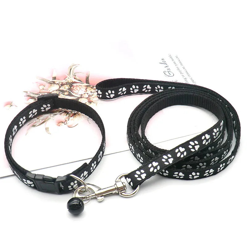 Cute Paw Print Dog Collar & Leash Set