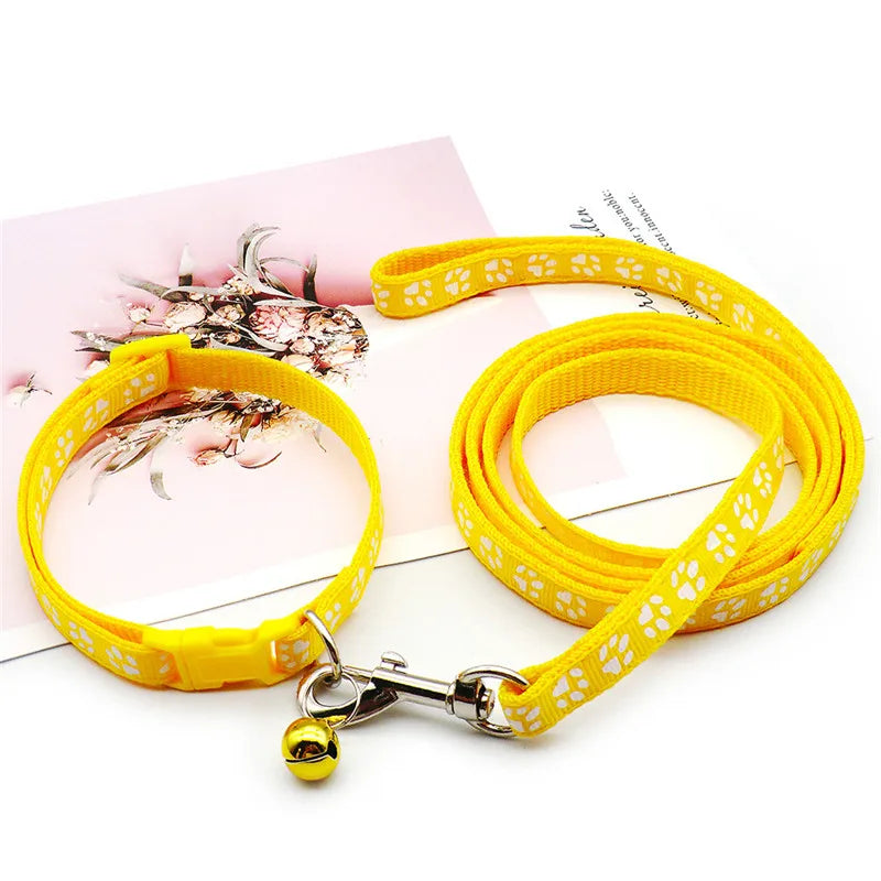 Cute Paw Print Dog Collar & Leash Set