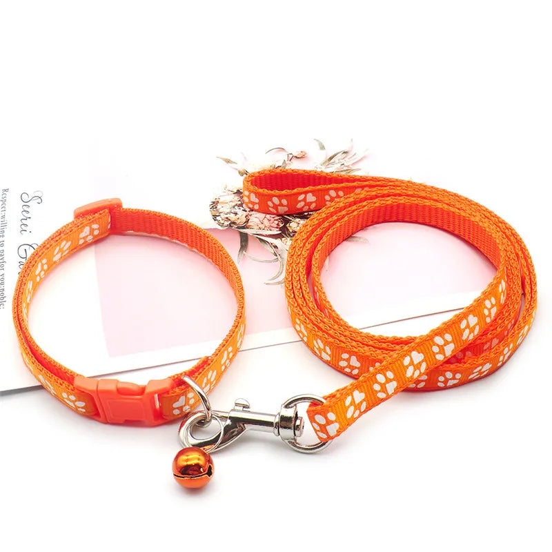 Cute Paw Print Dog Collar & Leash Set