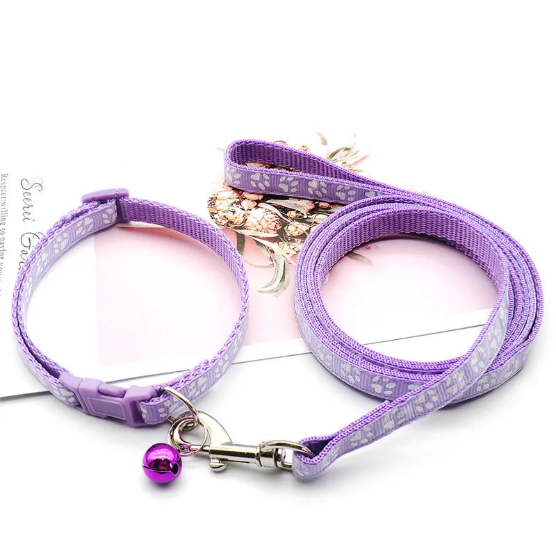 Cute Paw Print Dog Collar & Leash Set