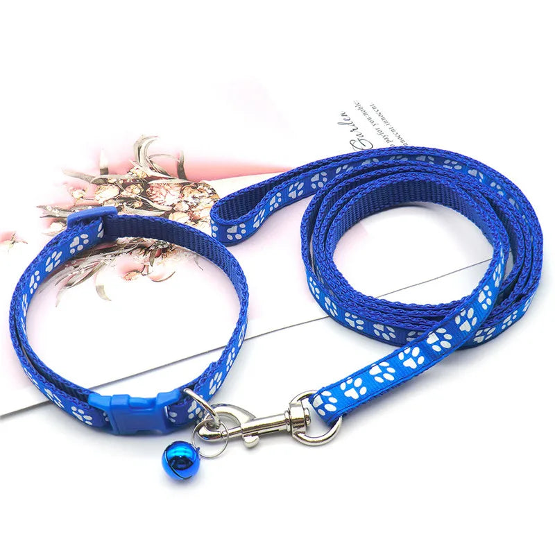 Cute Paw Print Dog Collar & Leash Set