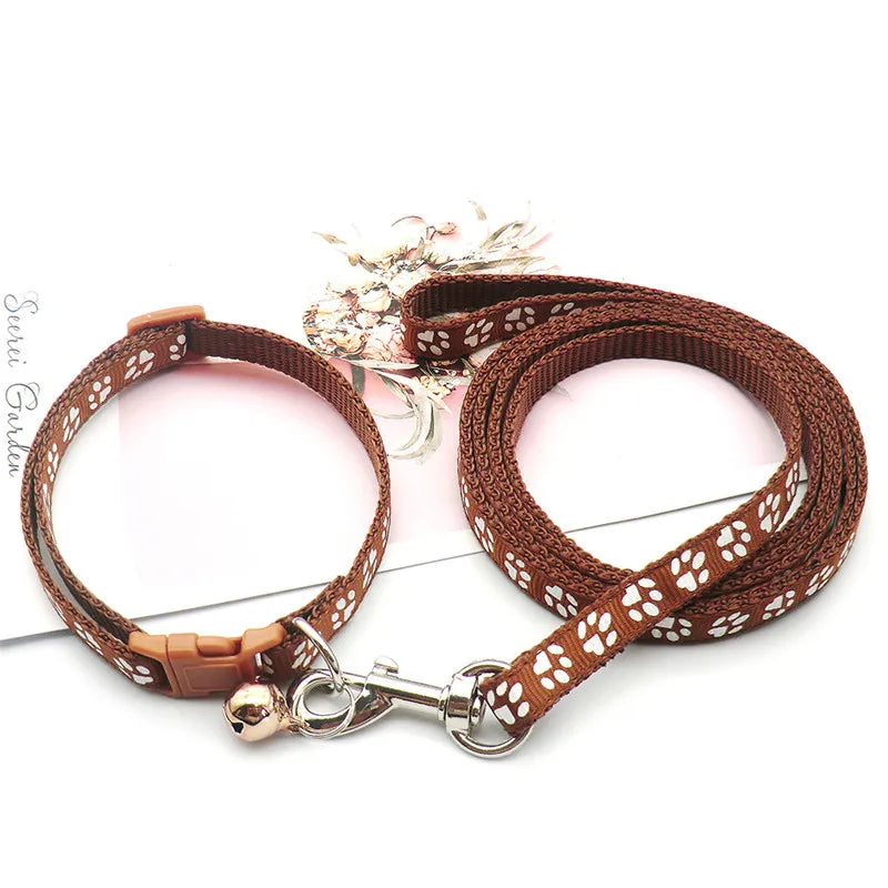 Cute Paw Print Dog Collar & Leash Set