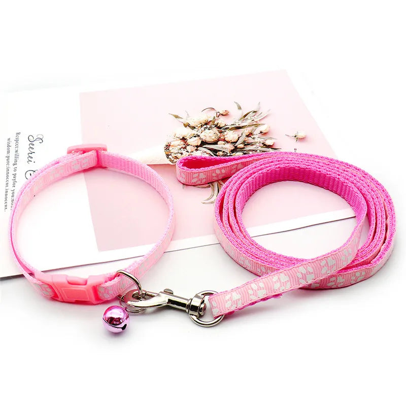 Cute Paw Print Dog Collar & Leash Set